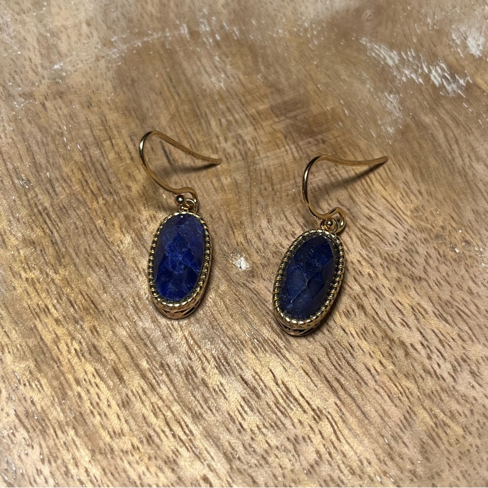 LIRM Faceted Blue Sapphire Gold Vermeil Over Sterling Silver Dangle Earrings